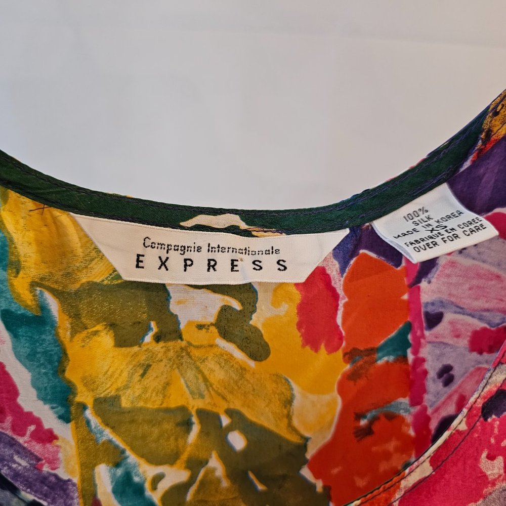 Nwot Express Silk Multicolor Leaf Pattern Tank To… - image 3